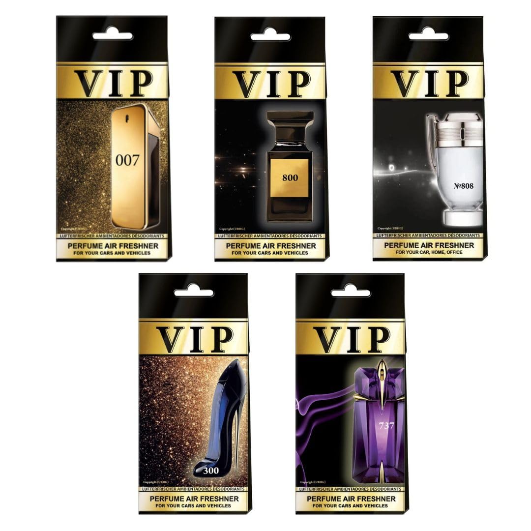AutoFullCar CarIBI VIP Auto-Lufterfrischer, inspiriert von ikonischen und männlichen Parfums, intensiver Duft, Premium-Anhänger, elegant und langlebig, 5 Stück
