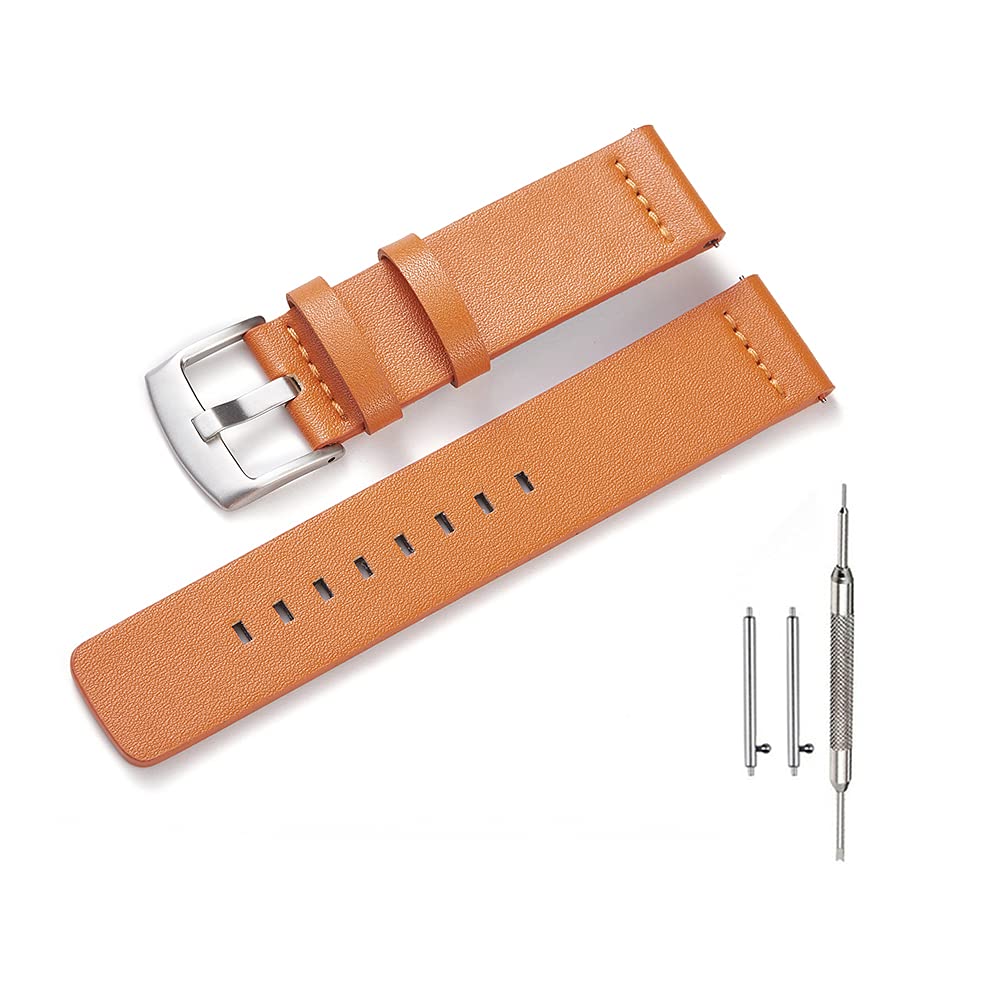 ViuiDueTure Quick Release Leather Watch Band - 18mm 20mm 22mm 24mm Replacement Wrist Strap for Men Women (24MM, OrangeSilver Buckle)