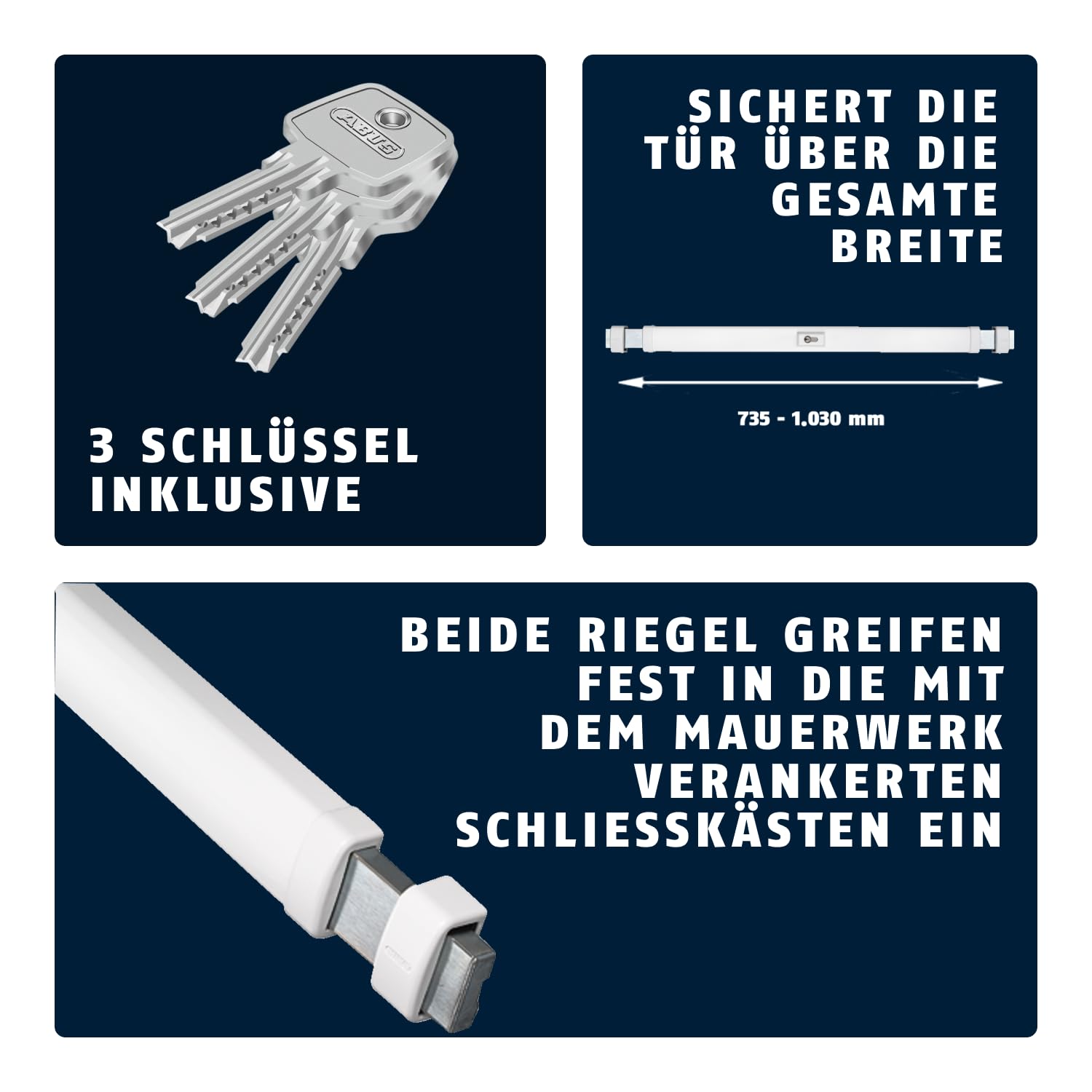 ABUS Panzerriegel PR2700 für Haus- und Wohnungstüren ohne Zylinder, weiß, 49099
