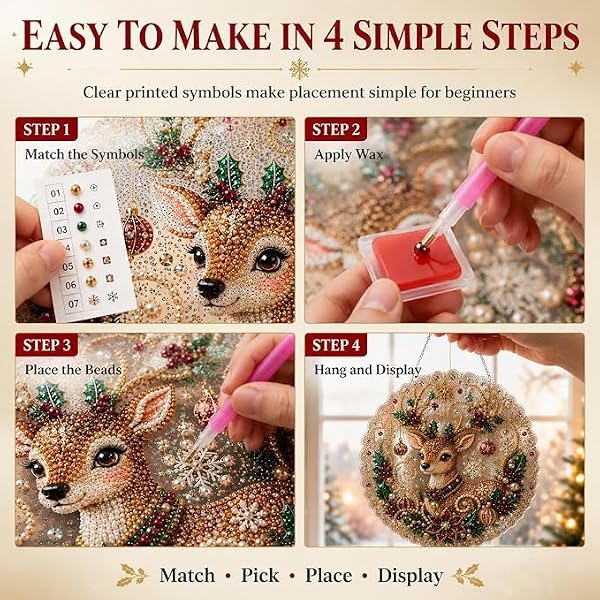 Leocfy Diamond Art Hanging Kit for Adult,Special Shaped Rhinestone,DIY Christmas Pearl Painting Art Kit Window Pendants Home Garden Wall Hanging Kits Hanging Ornament(sika Deer) by Leocfy - Used condition - Image 2
