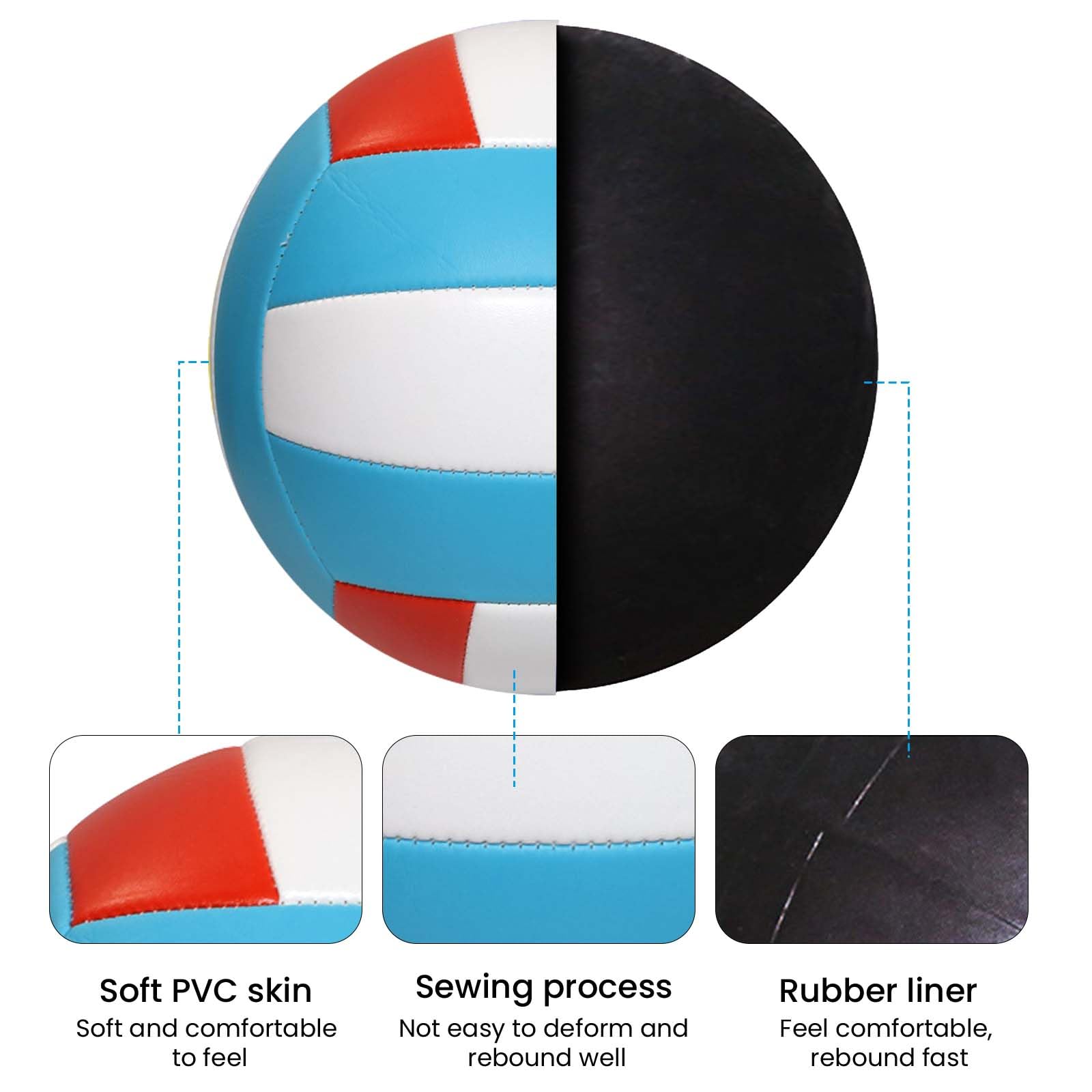 Pelota de voleibol oficial tamaño 5 PVC suave con bomba azul blanco rojo
