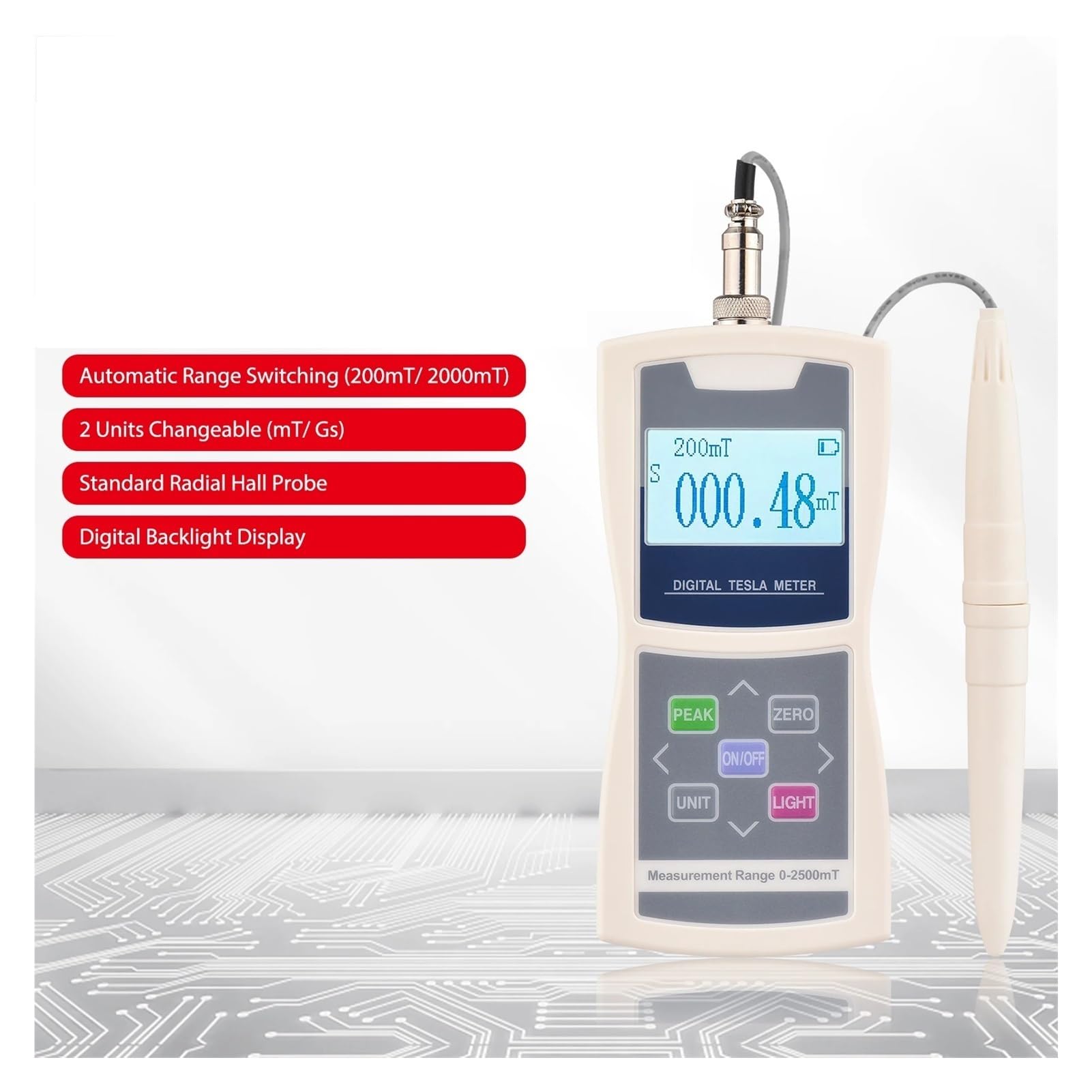 NURII Medidor Digital Gaussímetro, probador de Campo de Superficie de Alta precisión de Pasillo Radial estándar de 200 mT/2000 MT (Size : Accuracy Level 2)