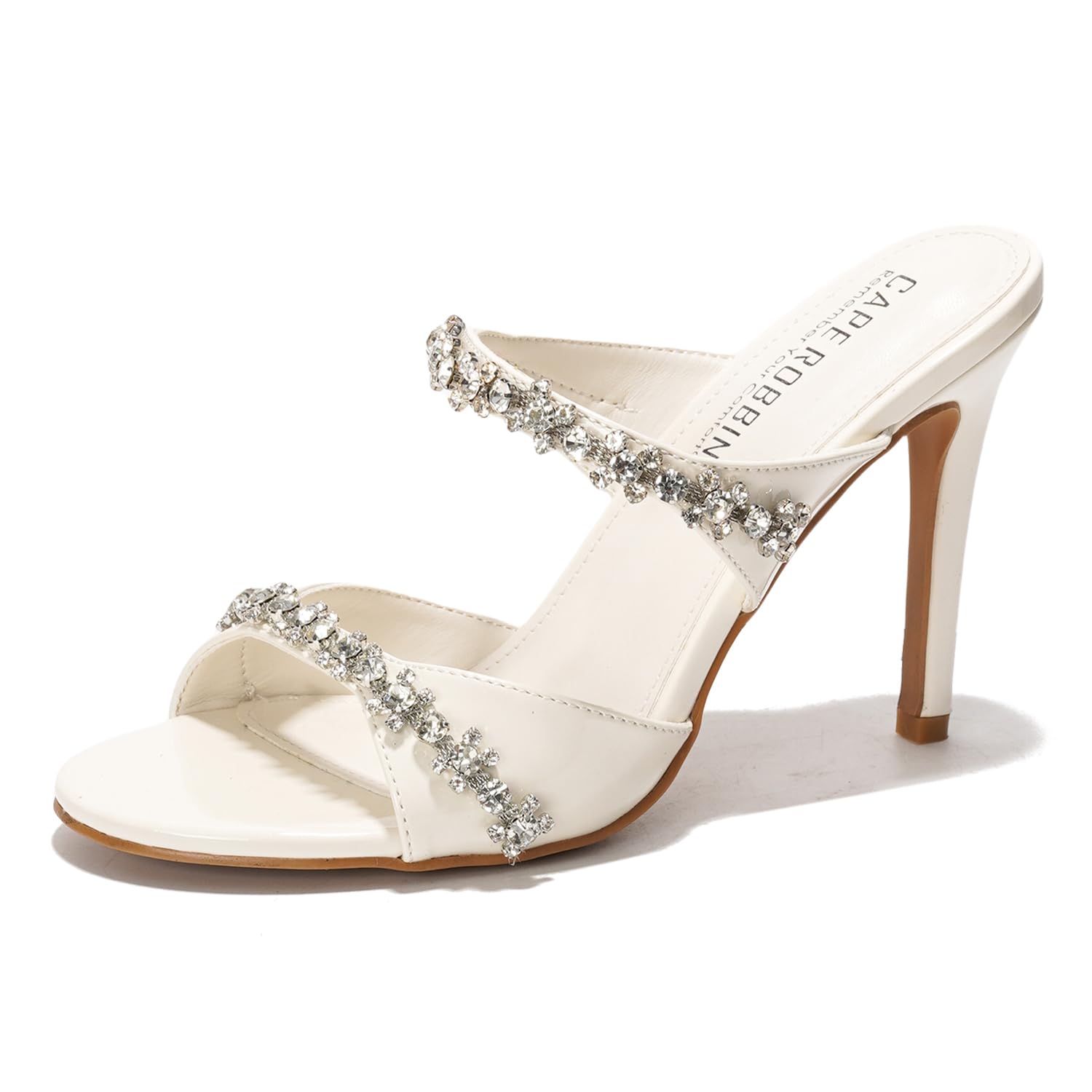 Cape Robbin Women's Slip-On Heeled Sandals with Rhinestone - 4 Inch Stiletto Heels Round Toe - Dressy Sexy High Heels for Women - Sparkly Mules