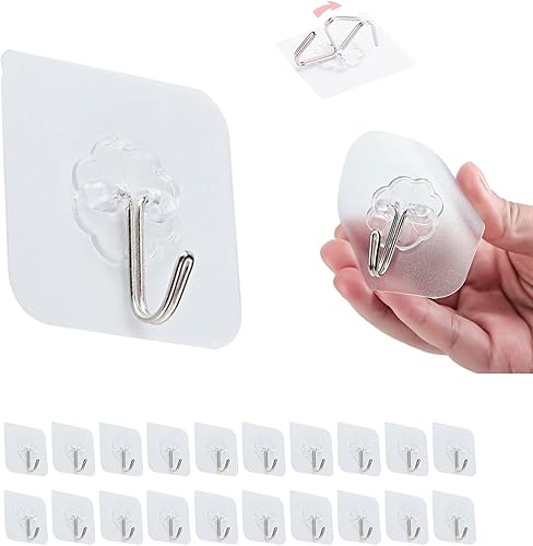 CHAIKEN&CAPONE Ganchos adhesivos de techo para colgar 20 piezas de 13.2 libras (máximo), con ganchos de acero inoxidable para cocina, sala de estar,