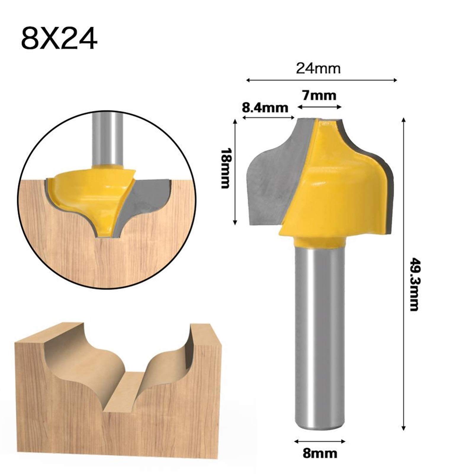 Zkenyao-Router Bit 1pc 8mm Shank Shaft Slitting Knife Nut Milling Cutter Carving Bits for Wood Tool, Use Safety Reliable (Cutting Edge Length : 8X24)