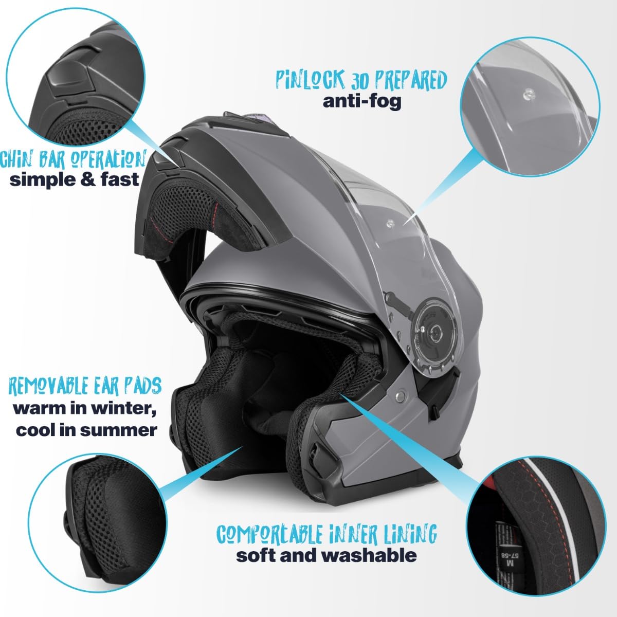 VINZ Busan Casco Modular con Visera Solar | Casco Moto & Scooter & Ciclomotor | ECE 22.06 Homologado | En Tamaño XS - XXL | para Hombre y Mujer - 4