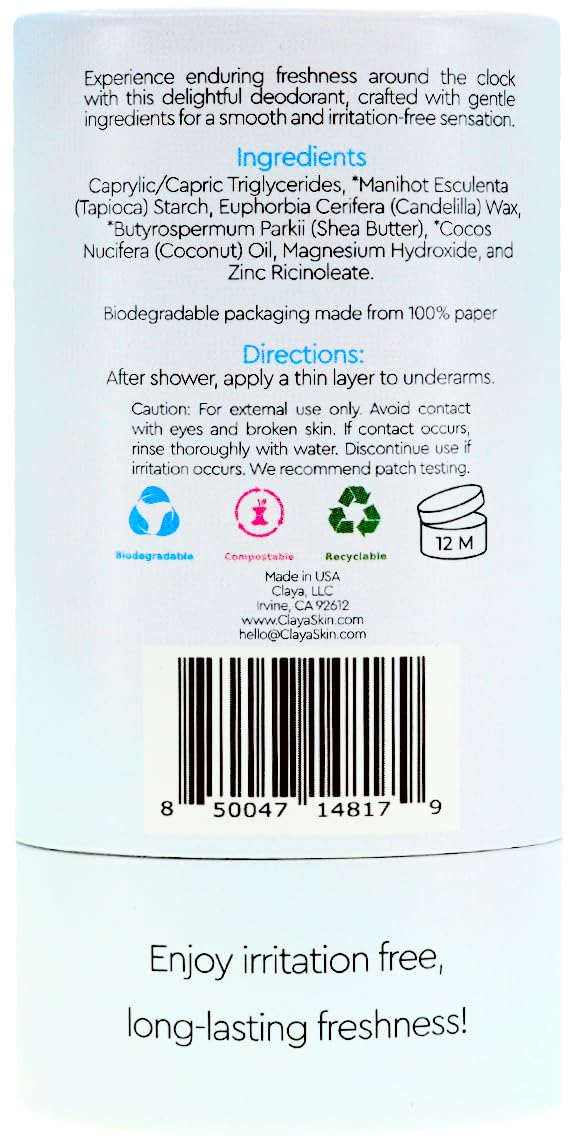 Plastic Free Deodorant for Sensitive Underarms – Fragrance-Free and Aluminum-Free.