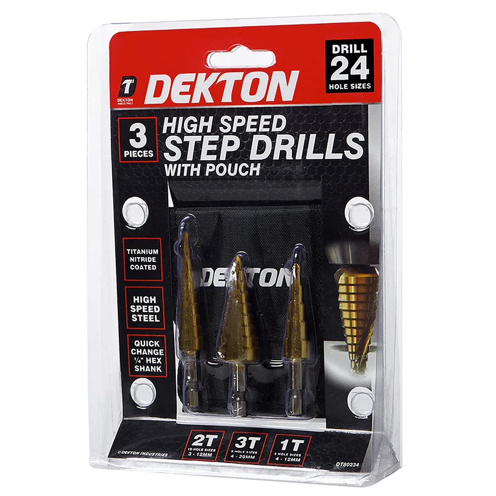Dekton 3pc High Speed Steel Drill Sets - High Speed Step Drill, Silver - Image 2