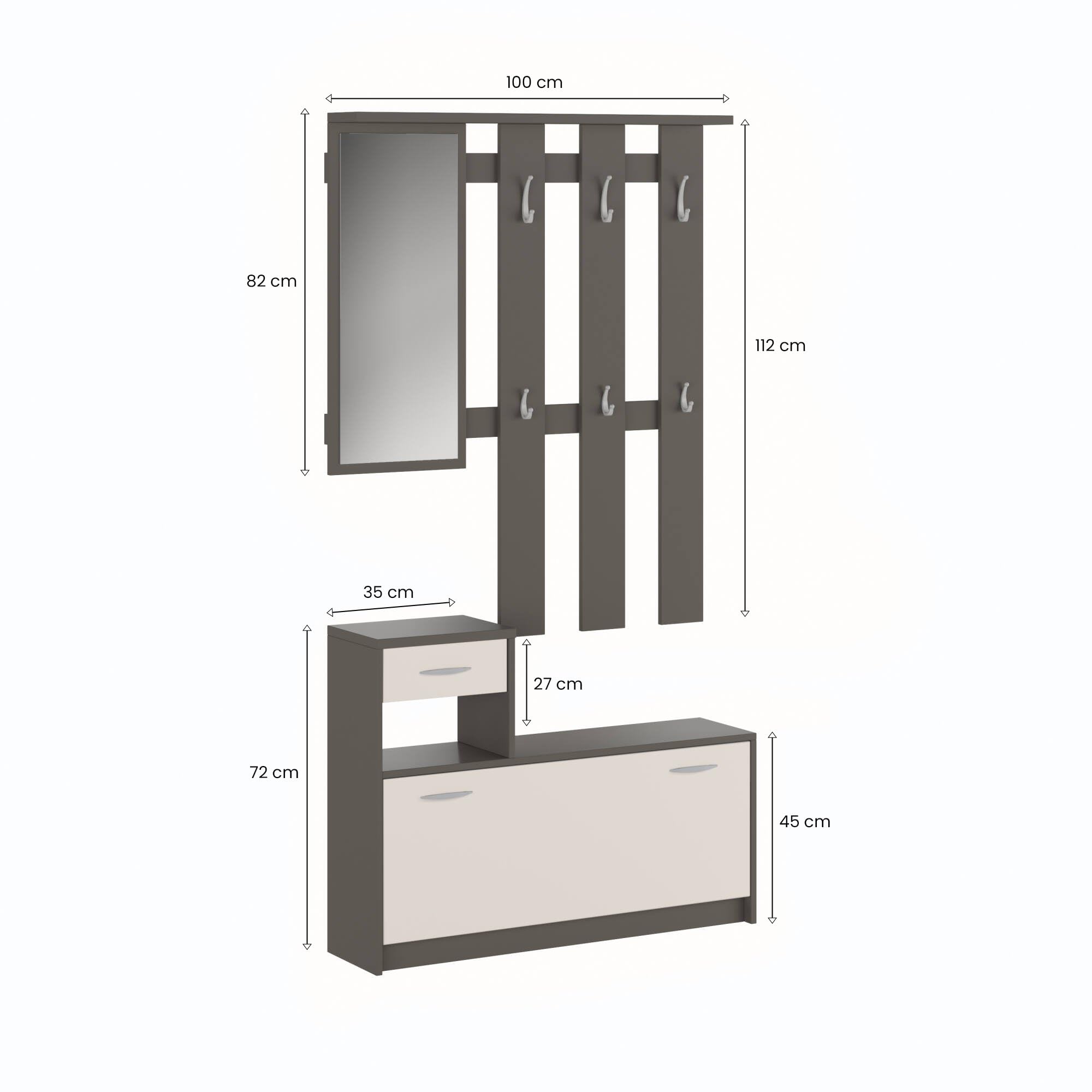 Dmora Mobile da Ingresso Sargassi 25.5x100x190h cm Beige Specchio Incluso 8 Paia, 2 Ripiani