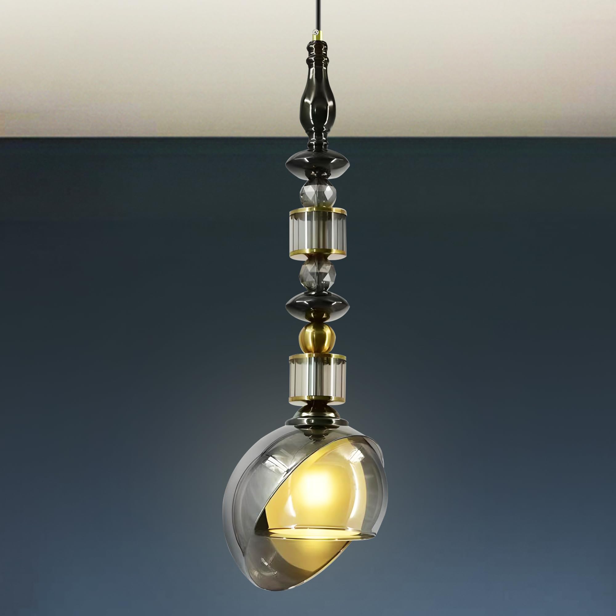 Smartway® Spire Black Pendant Light | Modern Glass Hanging Lamp | 3 Color Mode LED (Warm, Cool, Natural) | Decorative Ceiling Light for Bedroom, Living Room & Dining (Black)-image-42