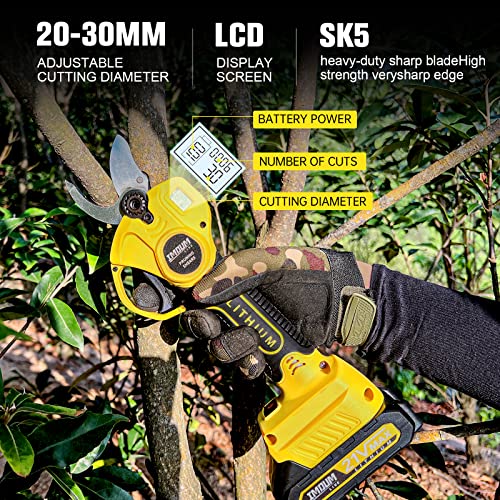 BÜRSTENLOSE elektrische Gartenschere, LCD-Display, 1,2''(30MM) Schneiddurchmesser, IMOUMLIVE Akku-gartenschere mit 21V 2.0Ah Akku, Elektrische Astschere für Obstgarten, Garten, Schneiden von Ästen. – Bild 4