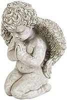 Solid Rock Stoneworks Medium Praying Angel Cast Stone Garden Statue - 13in Tall Weatherproof Memorial Sculpture