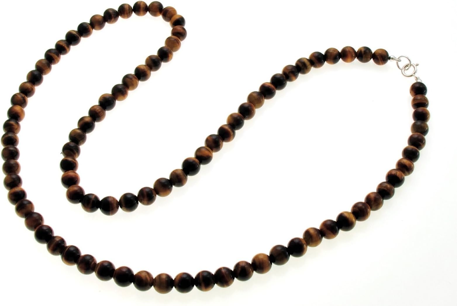 Sterling Silver Tiger Eye 8mm Bead Men's Necklace - Made in UK