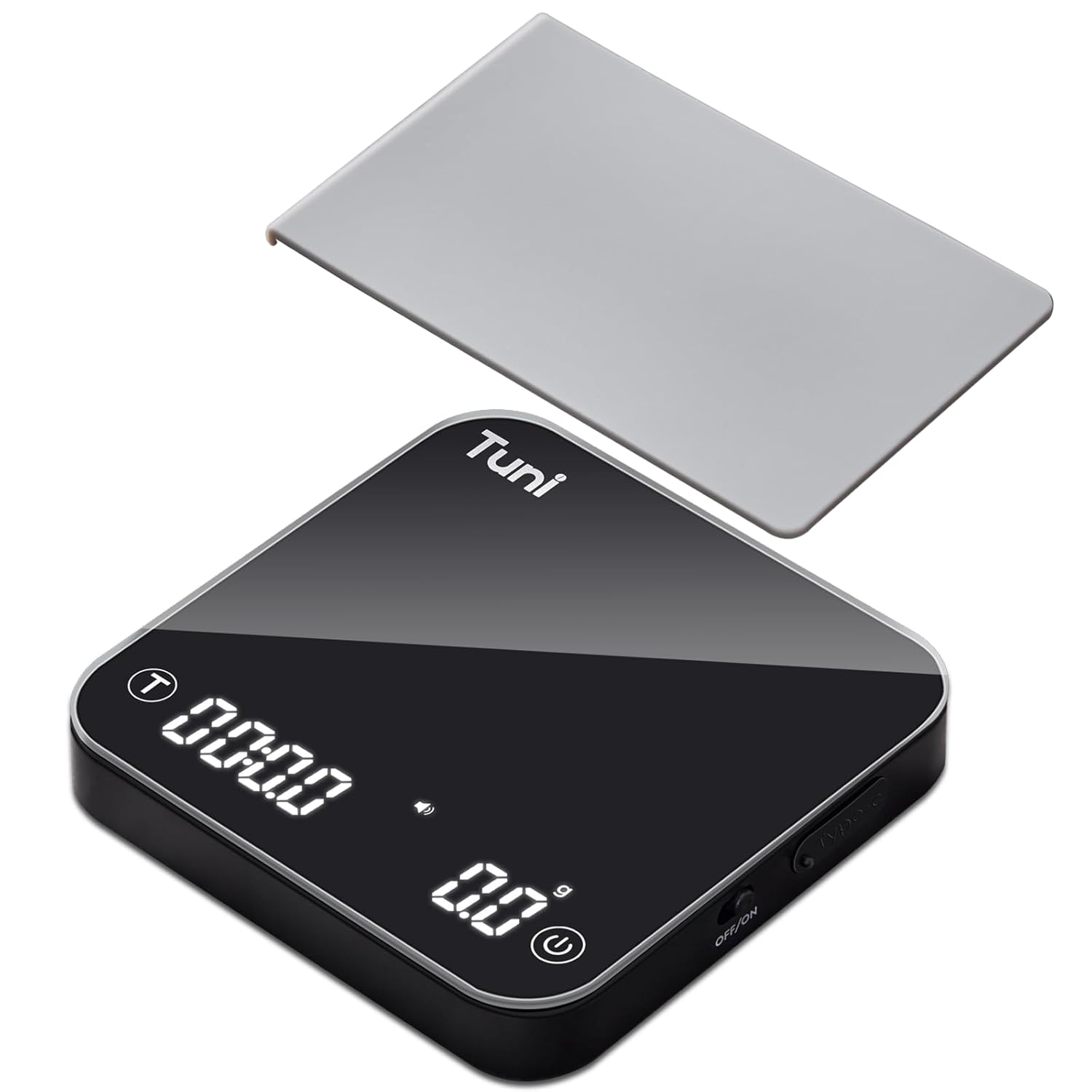 Tuni S1-BP Mini Coffee Scale with Timer, Rechargeable Digital Espresso Scale with Auto Timing, 0.1g/2kg Accurate Scale for Espresso and Pour-Over Coffee Black+Silicone Pad