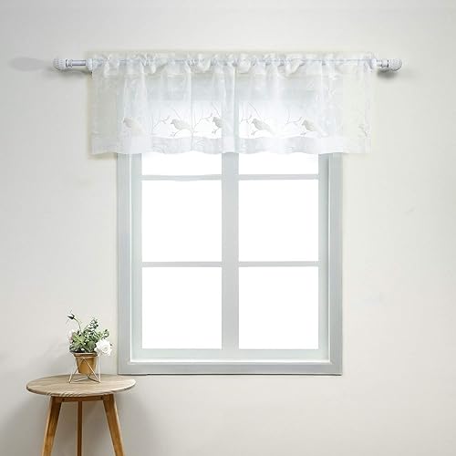 Miniatura 7 de VOGOL Cenefa Transparente Blanca con Bolsillo para Barra, Tratamiento de Ventana Sólido Cortinas de Cocina Cenefas para Ventanas, Elegantes Paneles