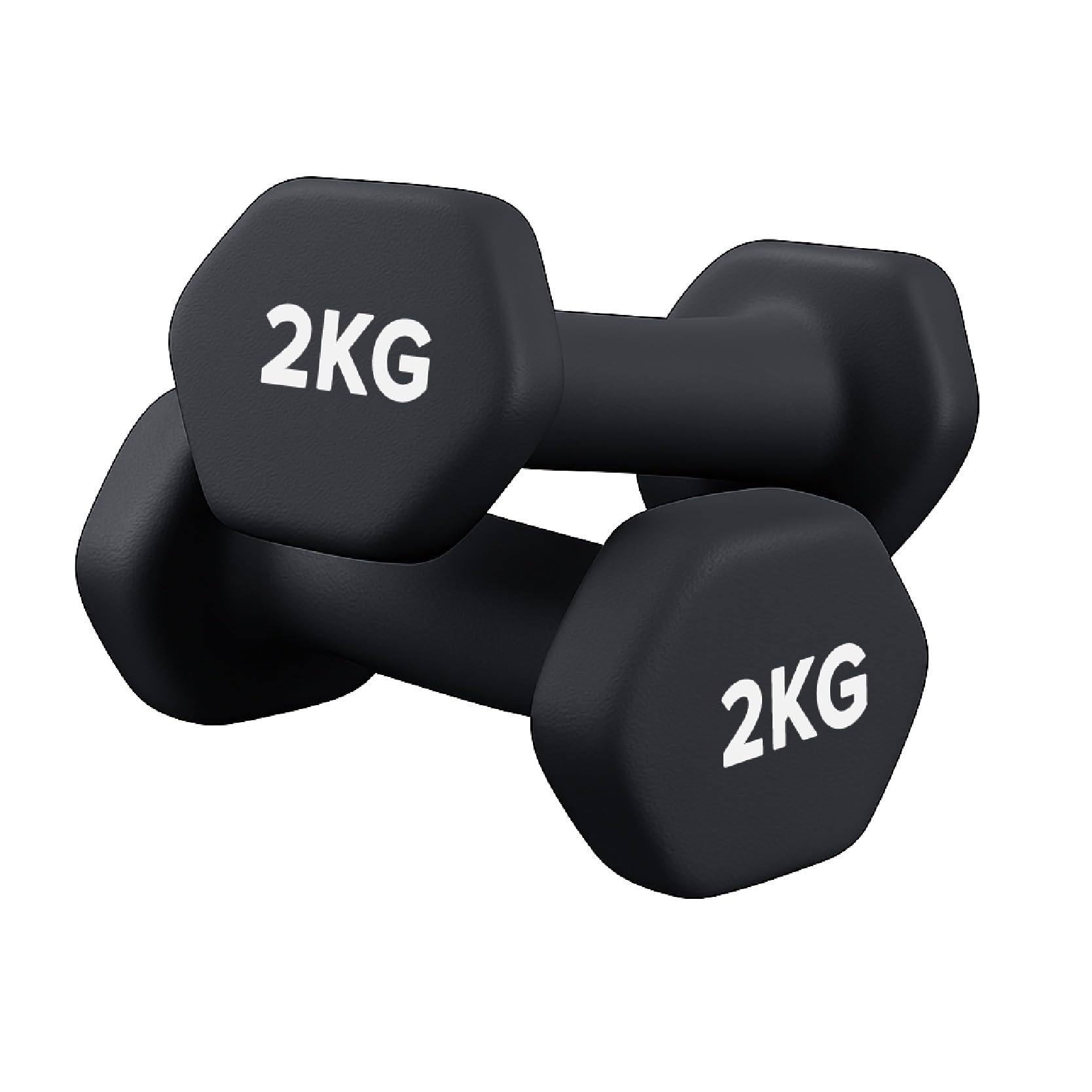 Neoprene Dumbbells Pair for Women Home Gym, Hex No-Roll Design, Non-Slip Grip, Colour Coded Weights Set, 0.5kg to 10kg (2kg-Pair-Black) — image 1