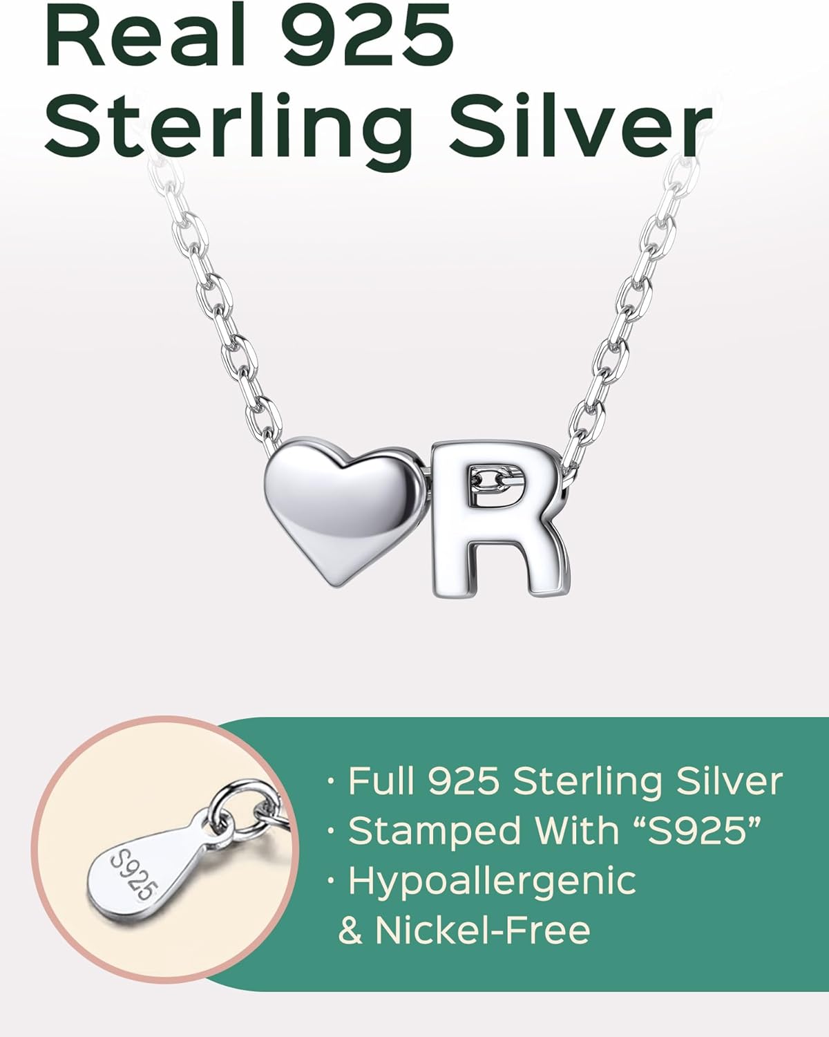 ChicSilver 925 Sterling Silver Heart Initial Necklaces for Women -Dainty Personalized Heart Pendant Letter Alphabet Necklace for Women - Image 4