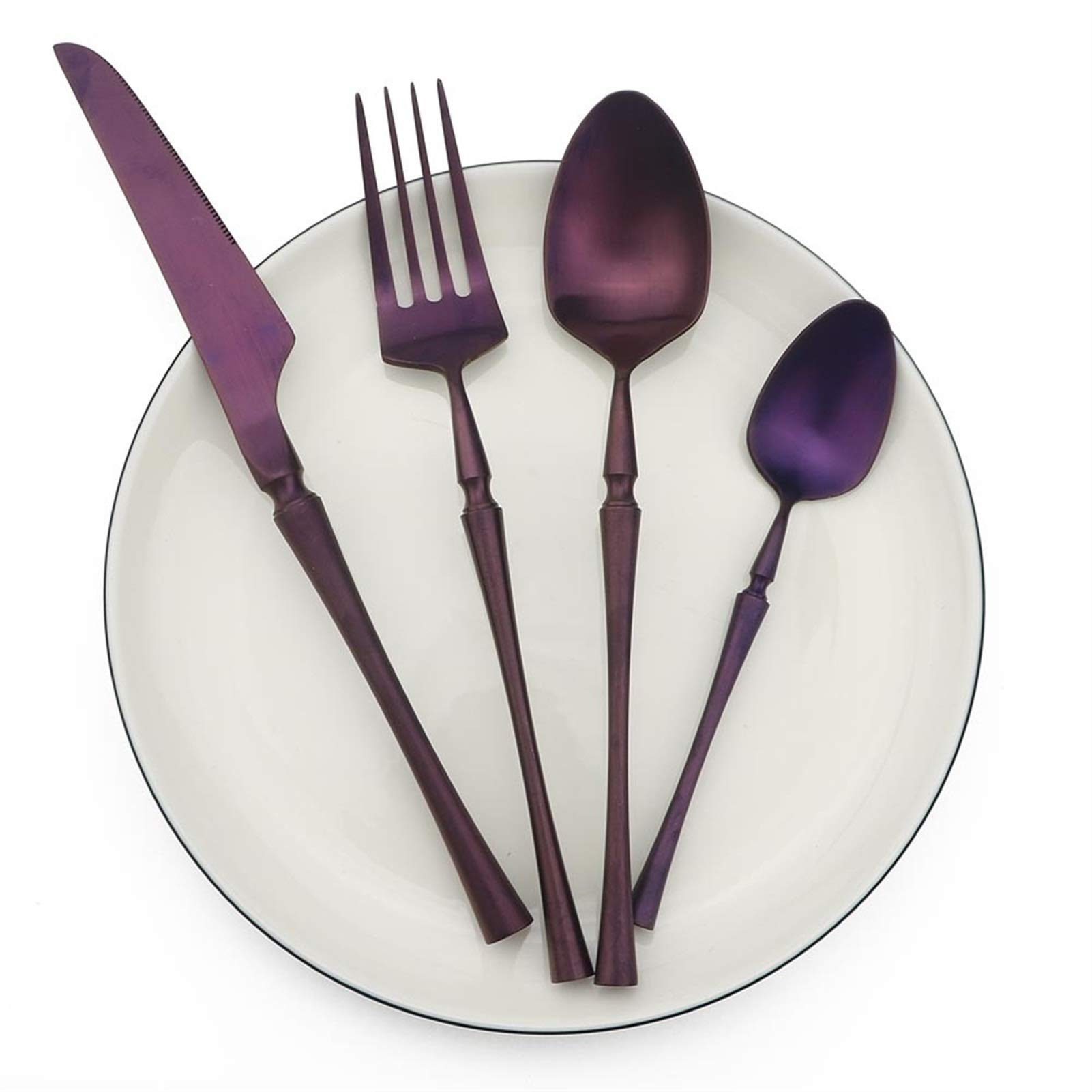 Lila Besteck Edelstahl St Stahl Matte Polieren Schwarz Geschirr Set Geschirr Abendessen Messer Gabel Suppe Küchenzubehör essgeschirr (Color : Champagne Gold)