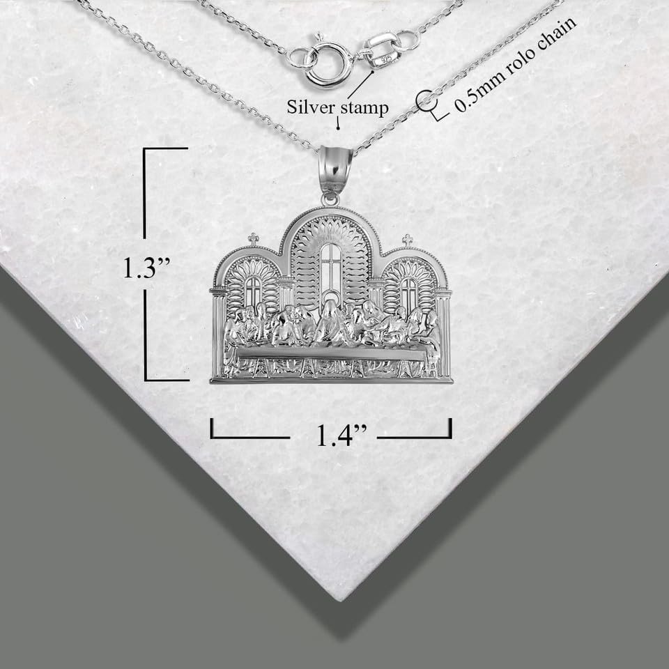Gold The Last Supper Jesus & Apostles Pendant Necklace Fine Real Solid 925 Sterling Silver