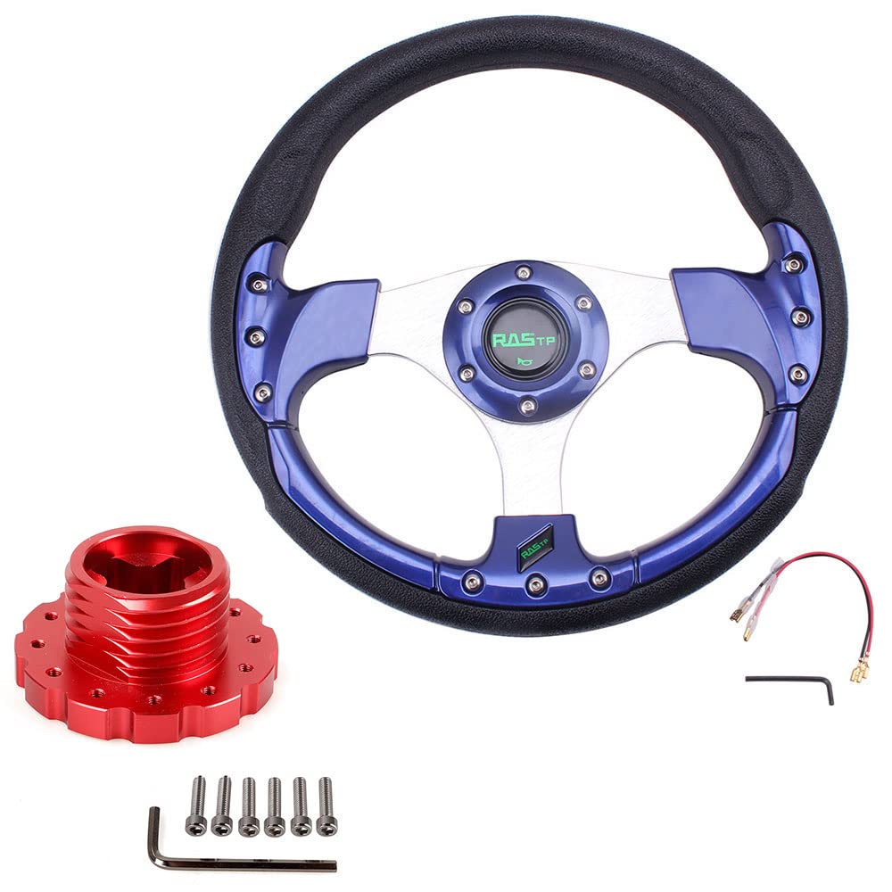 RASTP 12.5”/320mm Racing Steering Wheel with Sim Racing Gaming Steering Wheel Adapter Fit for Thrustmaster T500 / T300 / TS-PC,TS-XW (Blue-Red)
