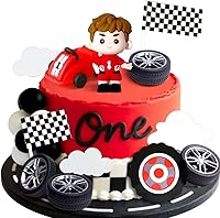 Vista 8 de JeVenis Decoración de pastel de coche de carreras, decoración de pastel de bandera a cuadros, decoración de pastel de crecer dos cumpleaños rápido