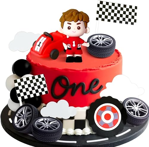 Miniatura 8 de JeVenis Decoración de pastel de coche de carreras, decoración de pastel de bandera a cuadros, decoración de pastel de crecer dos cumpleaños rápido