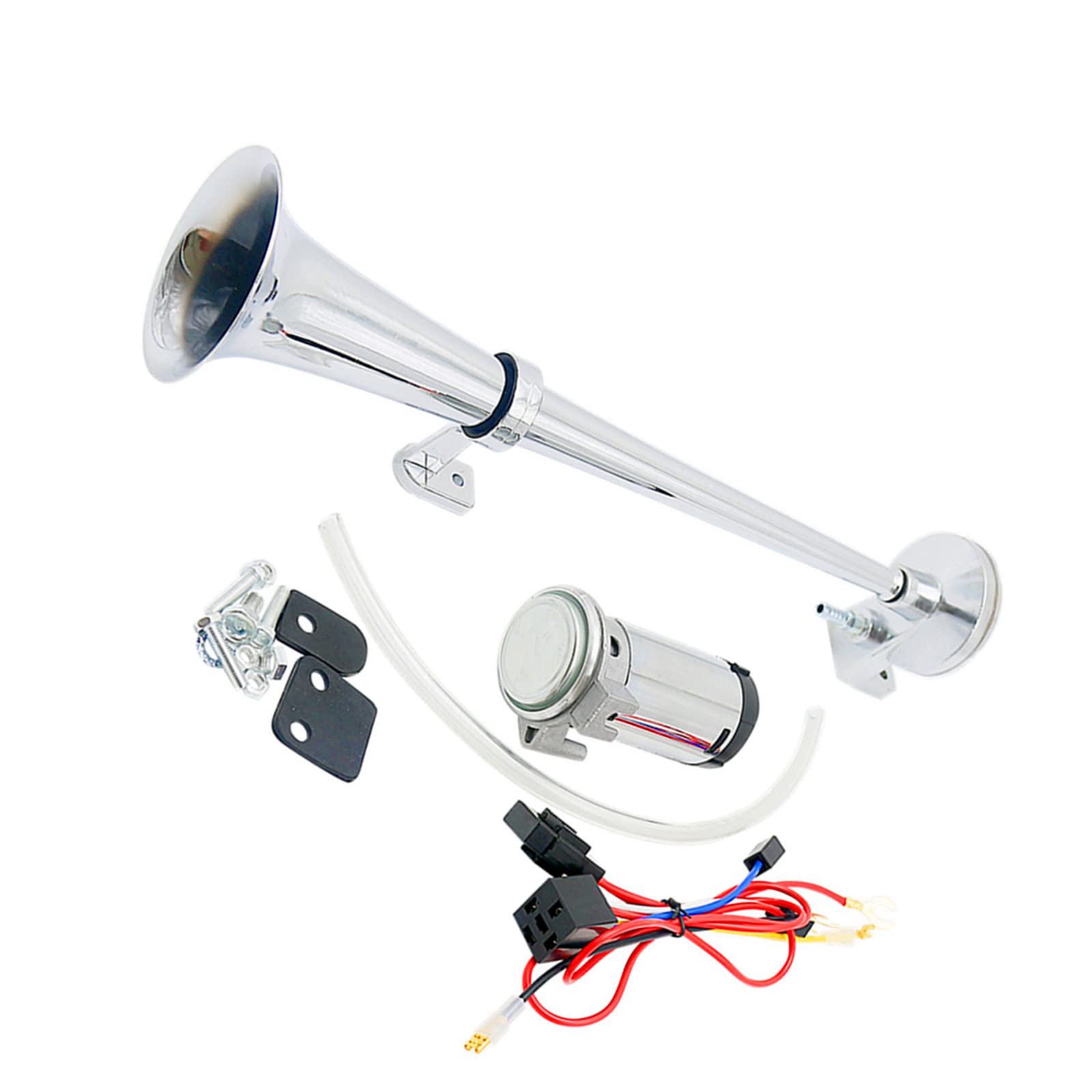 Klaxon d'Air Chrome Compresseur 150db Voiture Camion Trompette Tube Unique 45cm Zinc Argent 12V