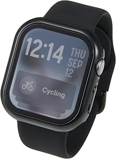 Elecom 宜丽客 Apple Watch 保护壳 42mm [适用于Apple Watch Series 11/10] 全覆盖 金属设计 高级玻璃 10H 光泽 防指纹 防飞散 黑色 AW-25BFCGPBK