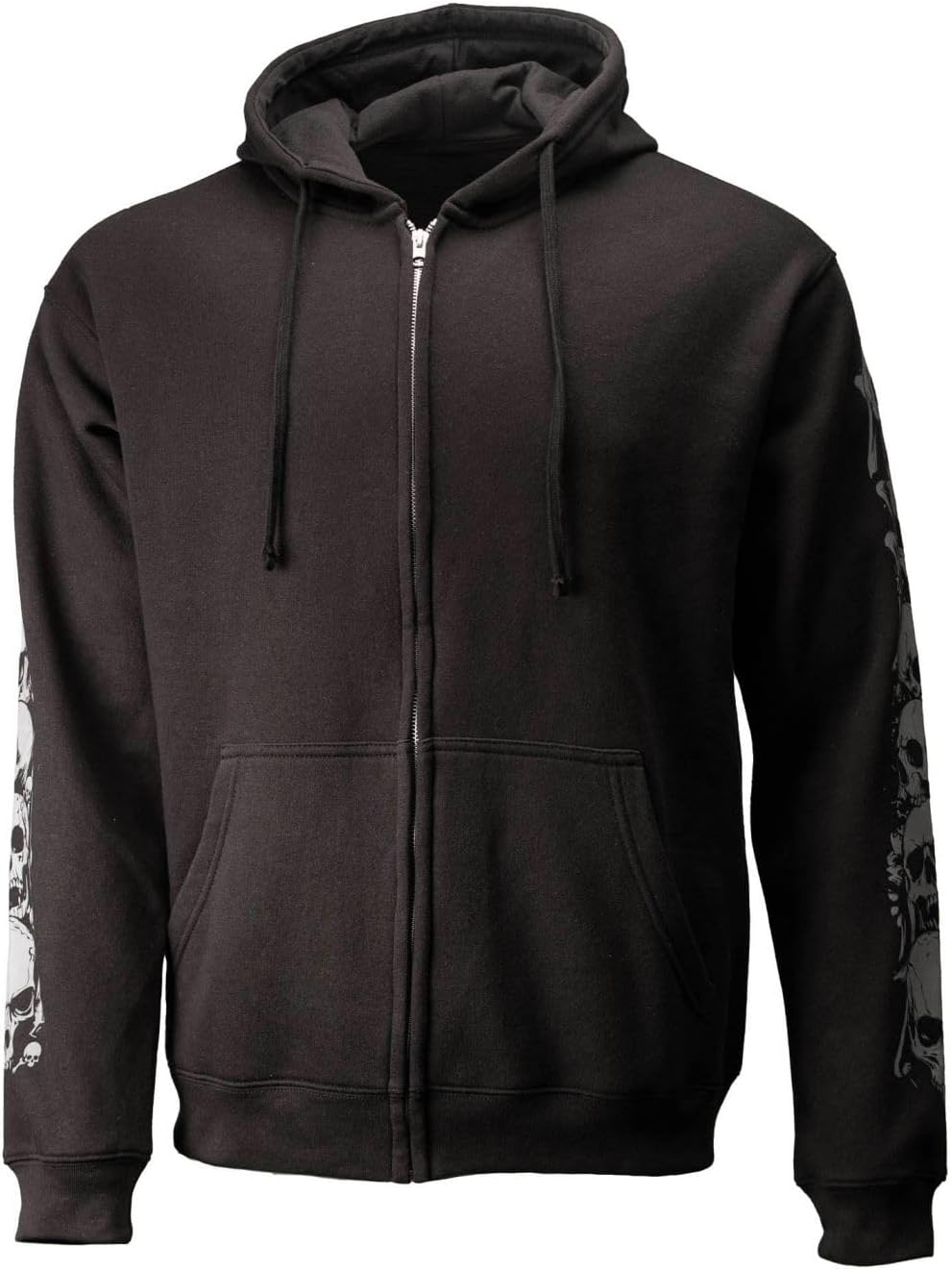 MILWAUKEE MOTORCYCLE CLOTHING CO. MMCC MPM1680 Men’s Bare Bones Hoodie - Reflective Skull Graphics Front & Back, Full Zip, 100 % Cotton - X-Large