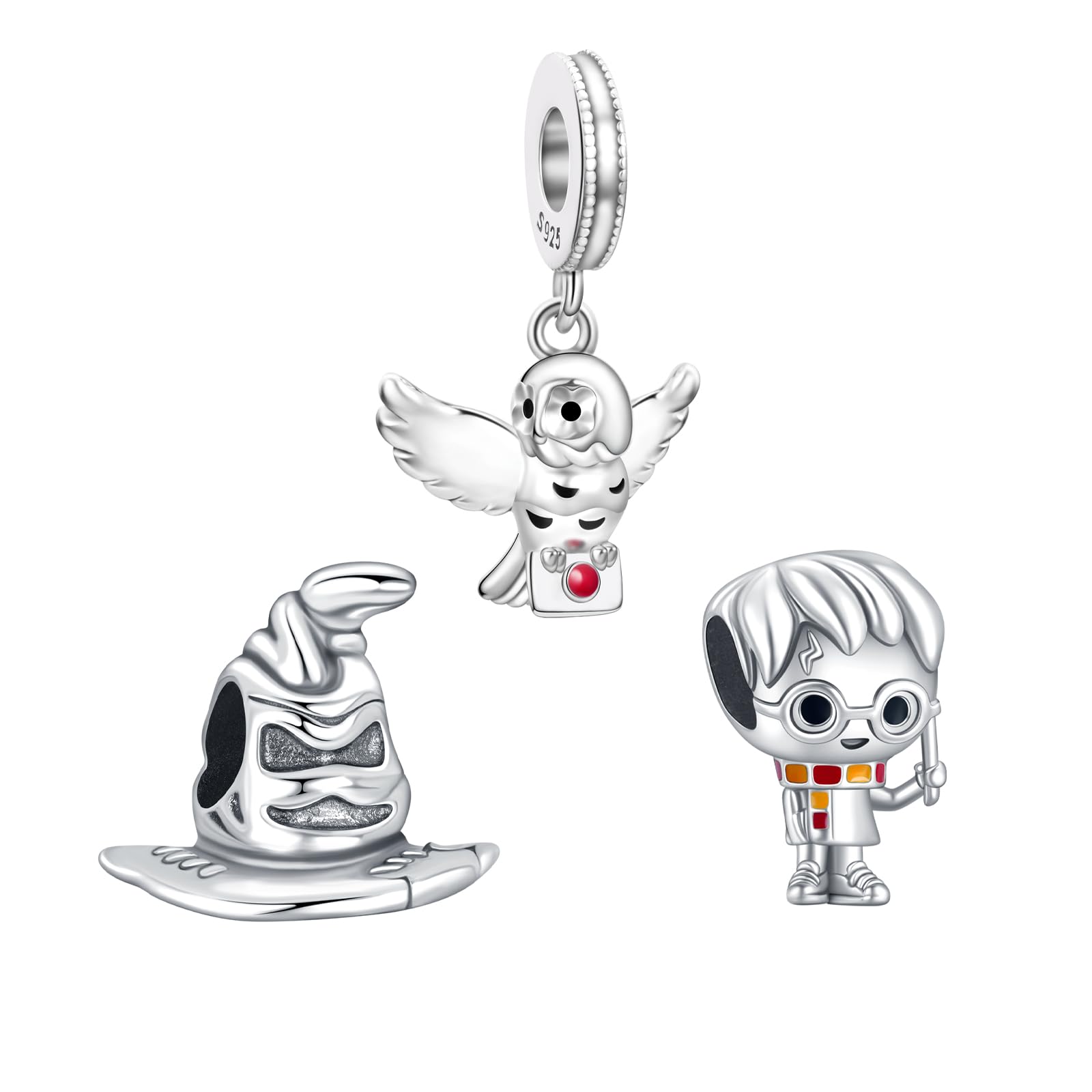 H.ZHENYUE Abalorio de plata de ley 925 con diseños de Boy Magic School Spider Hero Animal Cartoon Planet War para mujeres collares Pulsera regalo con Circonita Cúbica,3 unidades por paquete