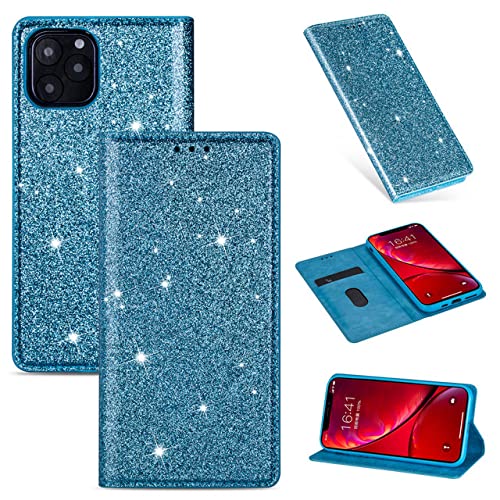 Étui portefeuille iPhone 14 housse de protection à clapet aimanté bleu