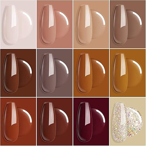Miniatura 2 de Modelones - Juego de esmaltes para uñas en gel para hacer arte en uñas kit otoñal e invernal de esmaltes en gel en color marrón nude, 12 unidades de