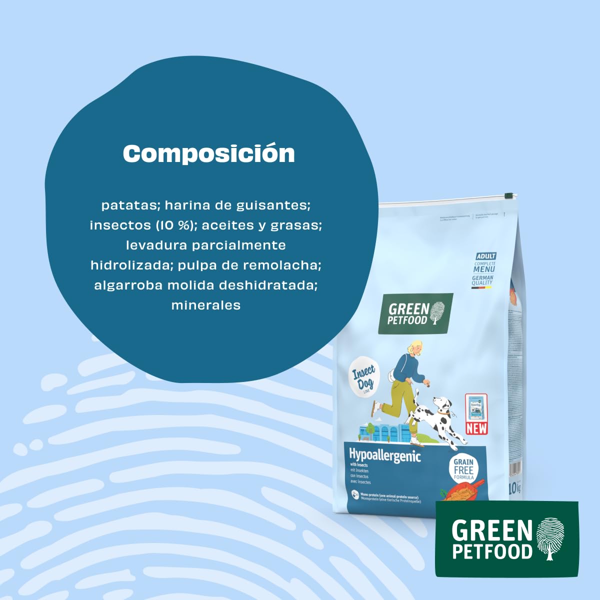 Green Petfood InsectDog Hypoallergen con insectos (1 x 10 kg) | Adulto | alimento seco premium para perros adultos alérgicos | sin cereales | alimento sostenible para perros | calidad alemana | 1 pack