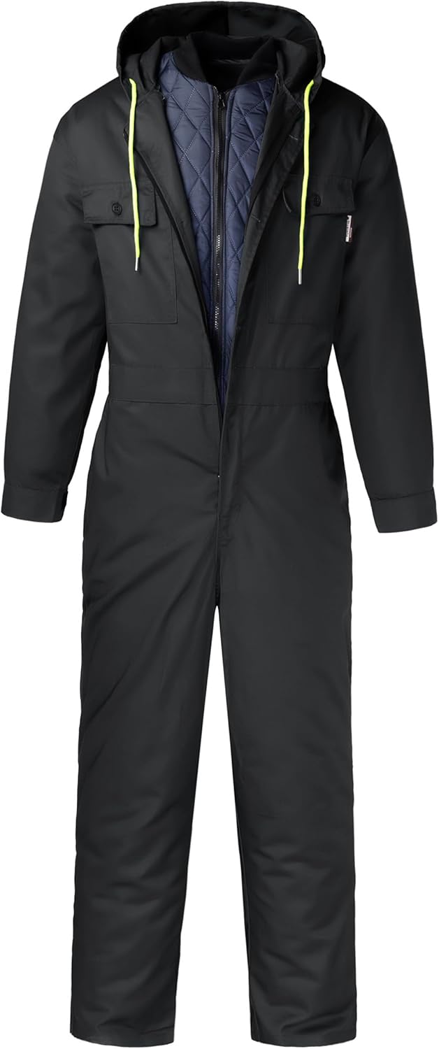 Winter Insulated Coveralls for Mens 2 Pieces Padded Work Coverall Mechanic Jumpsuit with Hood