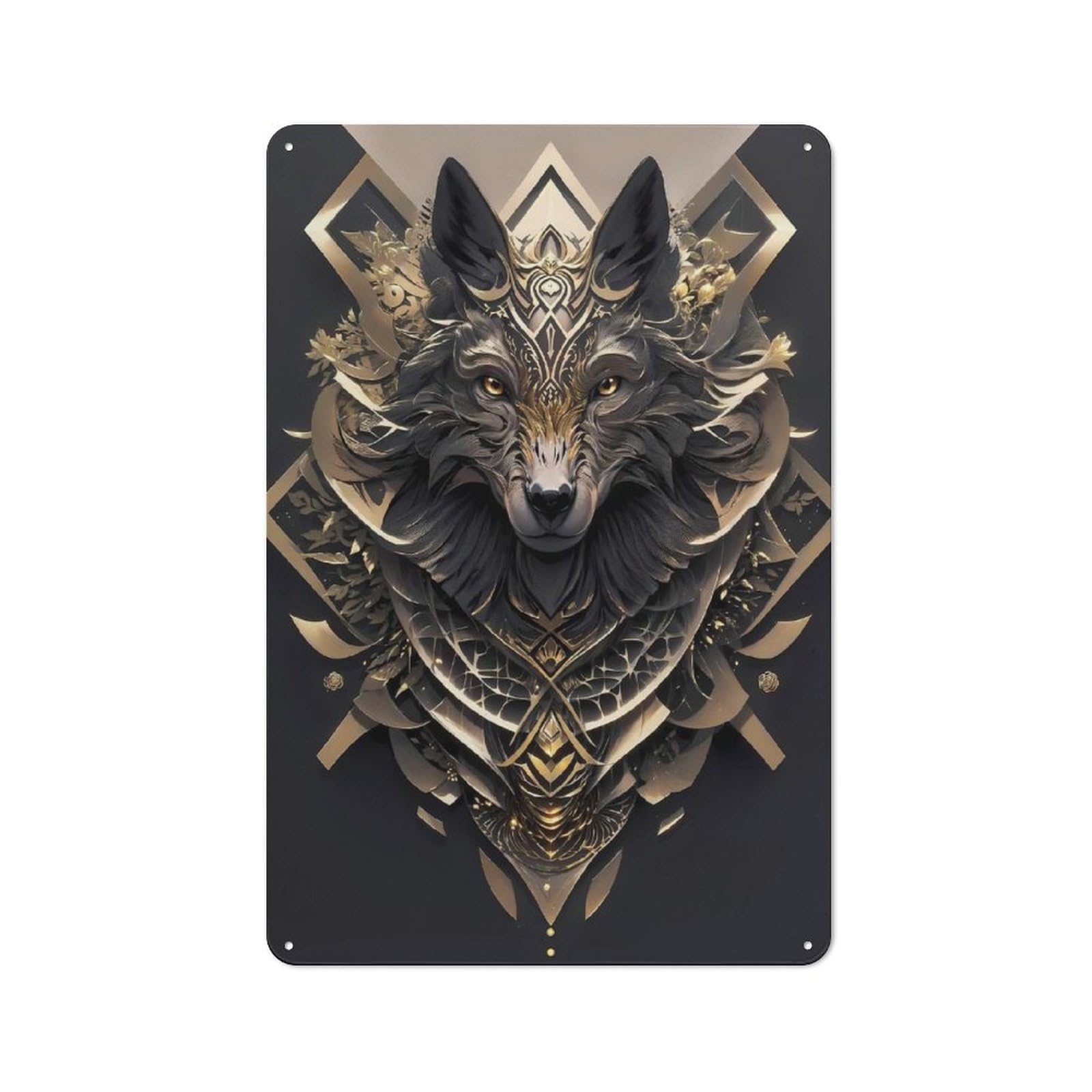 Junmoney Style-19 Vintage Metal Plaque 30X20cm Featuring Black Wolf Head Art Deco For Home Bar Wall, A Metal Wall Feature For Home Bars And Entertaining Spaces