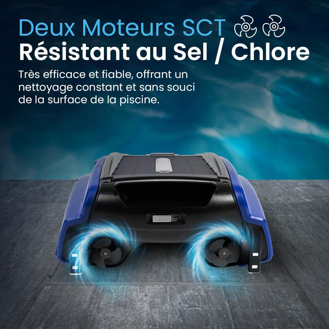 Betta SE Robot Nettoyeur Skimmer Solaire de Surface Piscine, Autonomie 30h, Moteurs Résistants Sel/Chlore, Anti-Obstacle Intelligent, Nettoyage Automatique 24/7 - Bleu