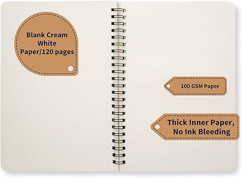 Miniatura 3 de Paquete de 12 cuadernos en espiral sin forro, diario A5 en blanco, cuaderno sin forro, diario de papel kraft de cubierta suave para dibujar,