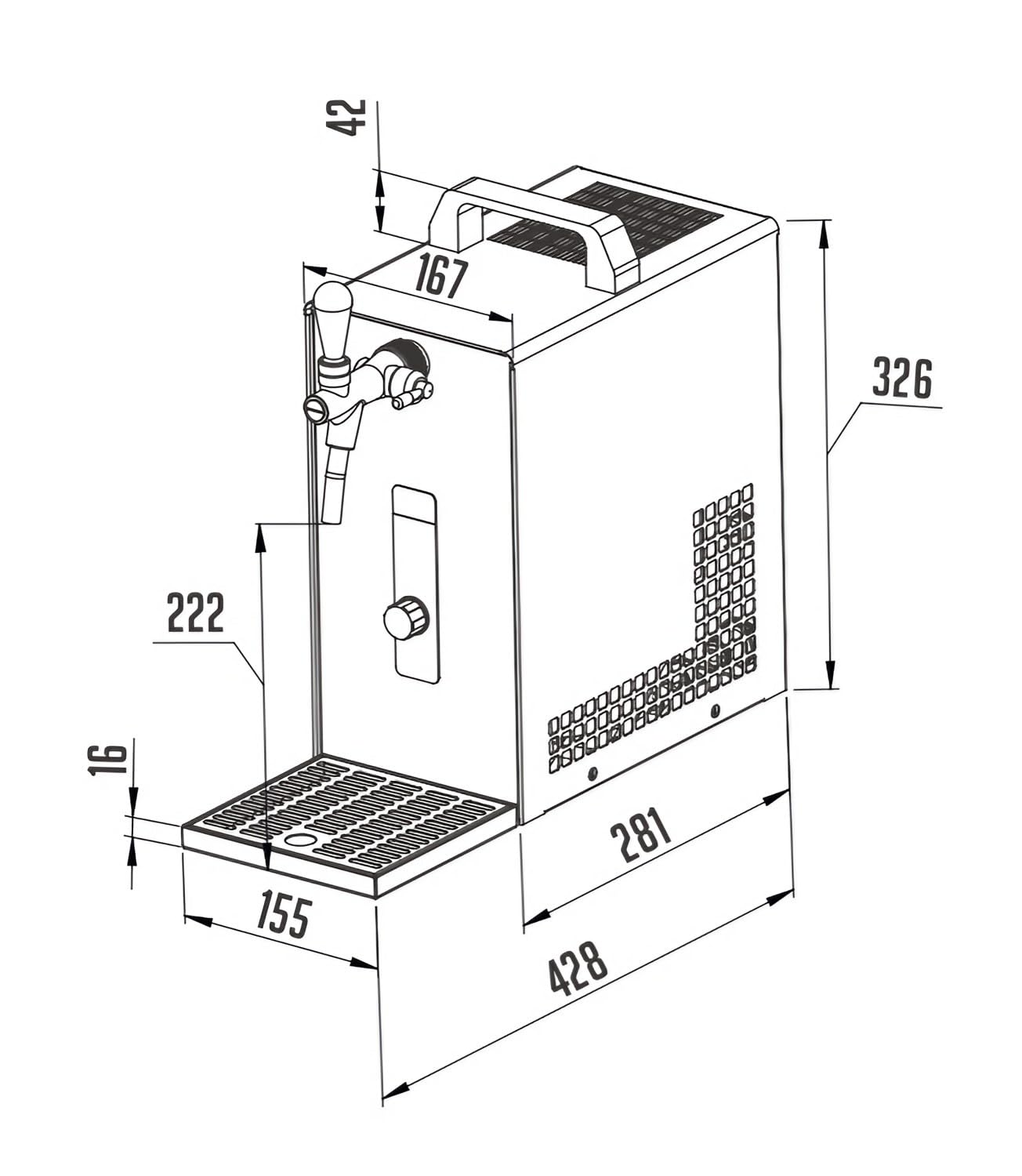 Tireuse à Bière, PYGMY 25/K, avec Compresseur Intégré, Refroidisseur à Sec Monobloc en Acier Inoxydable, Pompe à Bière, 30 litres/h, Green Line