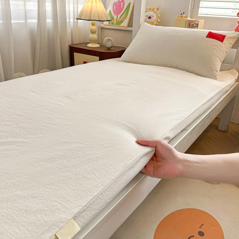 Beige,90x190cm, 100% Cotton Futon Floor Mattress Cover with Zipper Traditional Japanese Floor Mattress Futon Cover Dustproof Mattress Protector Futon Slipcover for Bedroom Dormitory