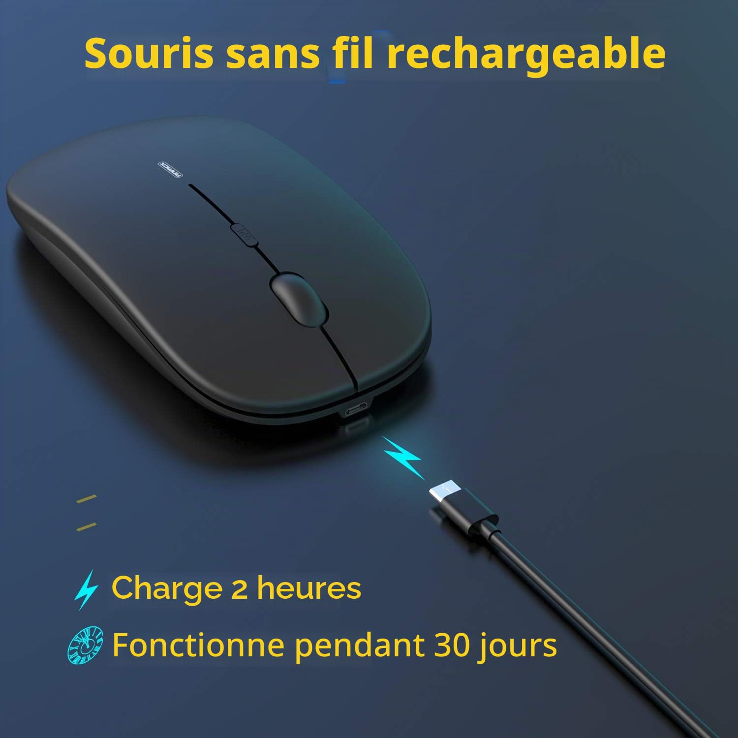 Souris sans Fil Silencieuse Rechargeable USB 1600 dpi 3 Niveaux de réglage 10 m Mini Ordinateur Portable PC