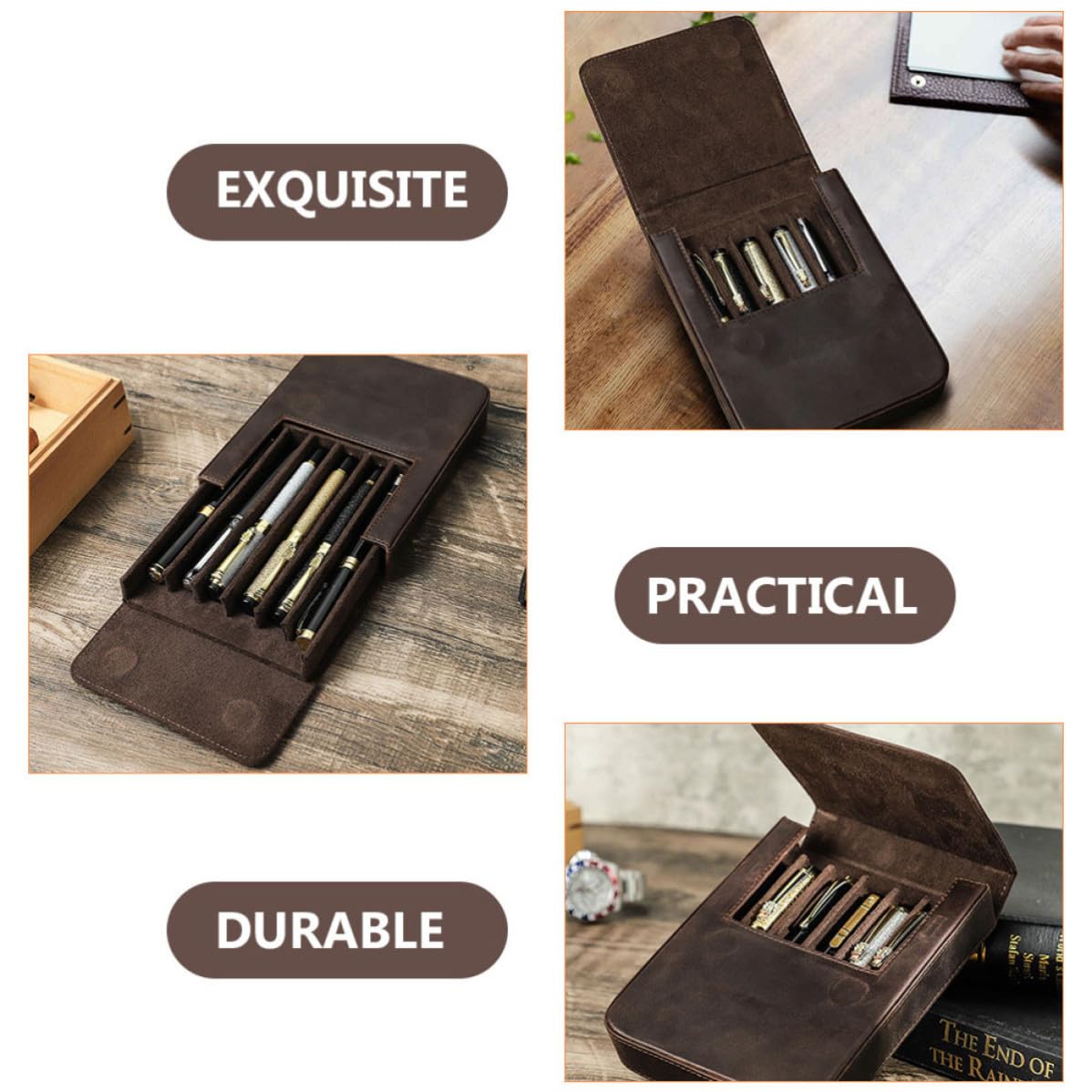 Astuccio Porta Penne in Cuoio Fatto a Mano per 6 Penne, Design Interno Compatto Coperchio, Elegante e Semplice, per Regali e Celebrazioni di Festival