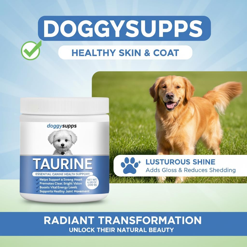 Doggy Supps Taurine, Doggy Supps Taurine Supplement for Dogs, Immune Support, Boost Energy, Skin & Coat Health for Heart, Vision & Daily Wellness, 3.99oz/PCS (1PCS)