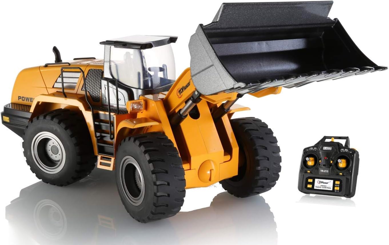 Top Race 10 Channel RC Bulldozer Full Functional Remote Control Front Loader Construction Tractor - Full Metal Toy, 1:14 Scale, Remote Control Construction Vehicles, Can Dig up to 3.5 lbs