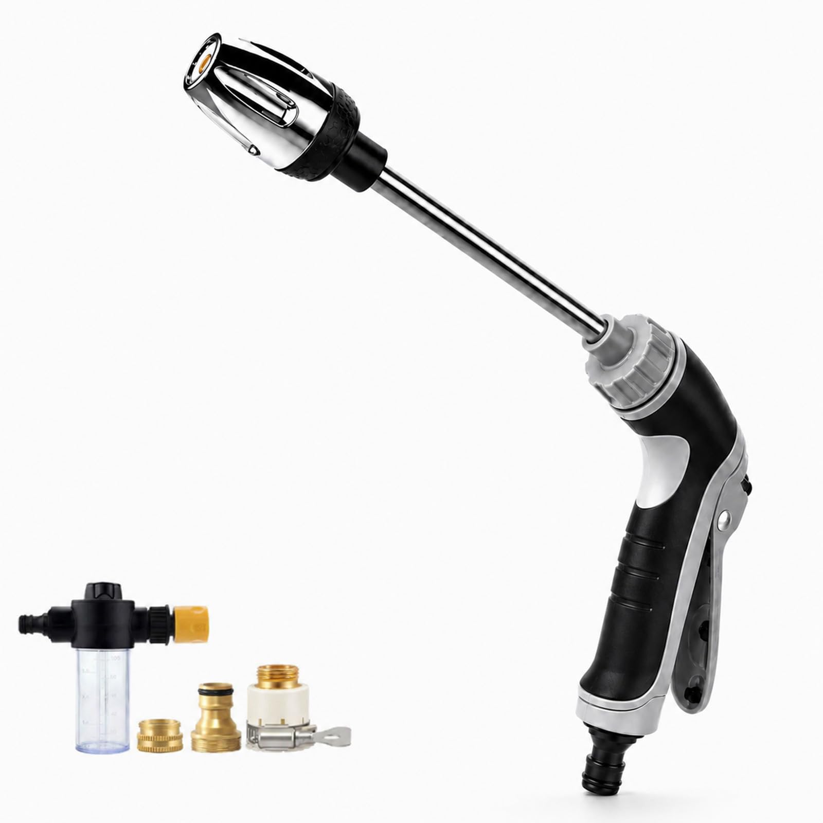 Jetterix Originale Pistola Acqua Alta Pressione, Ugello per Tubo da Giardino, Lancia per Auto, Terrazza e Vialetto (Schiuma + 3 raccordi metallo)