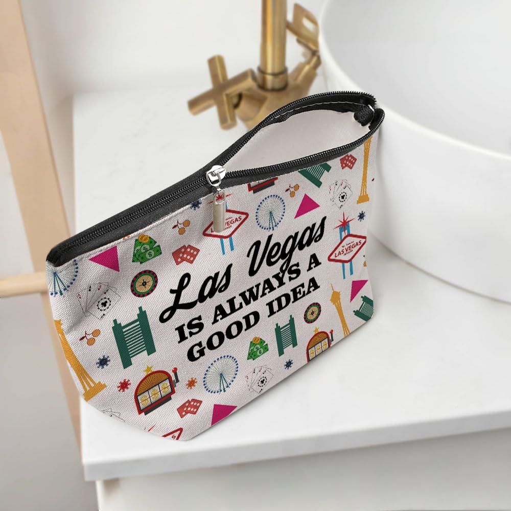 Las Vegas Gifts Makeup Bag, Las Vegas Souvenir Las Vegas Lovers Gift Retro Funny Vegas Travel Vacation Cosmetic Bag for Women Mom Bestie Birthday Christmas Bachelorette Party Friendship Gifts - Image 5