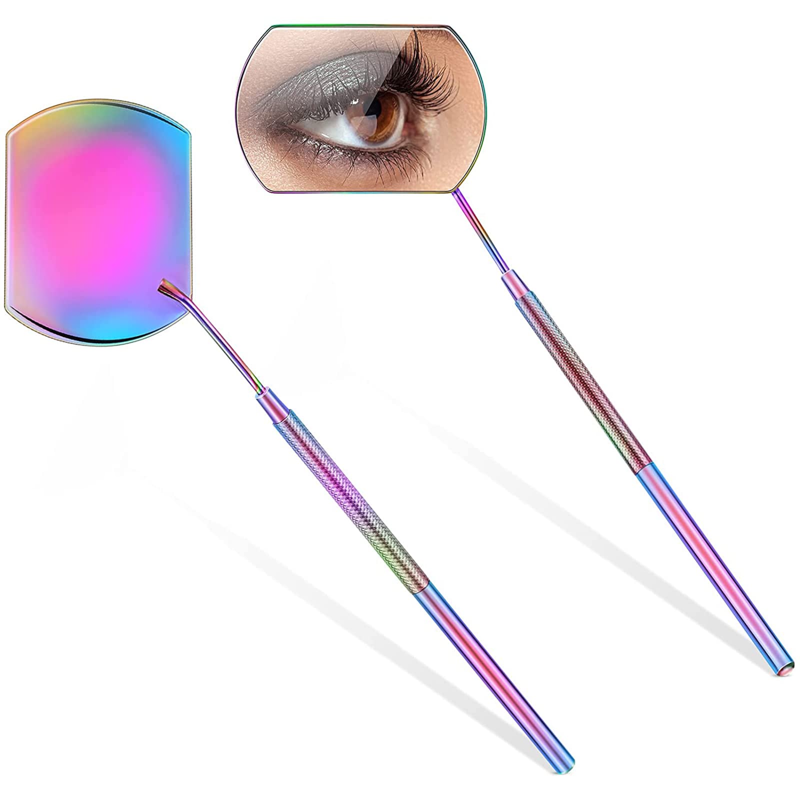 KASTWAVELash Mirror for Eyelash Extensions Eyelash Extension Accessories, 2 Pieces Rainbow Color Large Square Mirror Stainless Steel Eyelash Mirror Lash Tools Beautiful Mirror