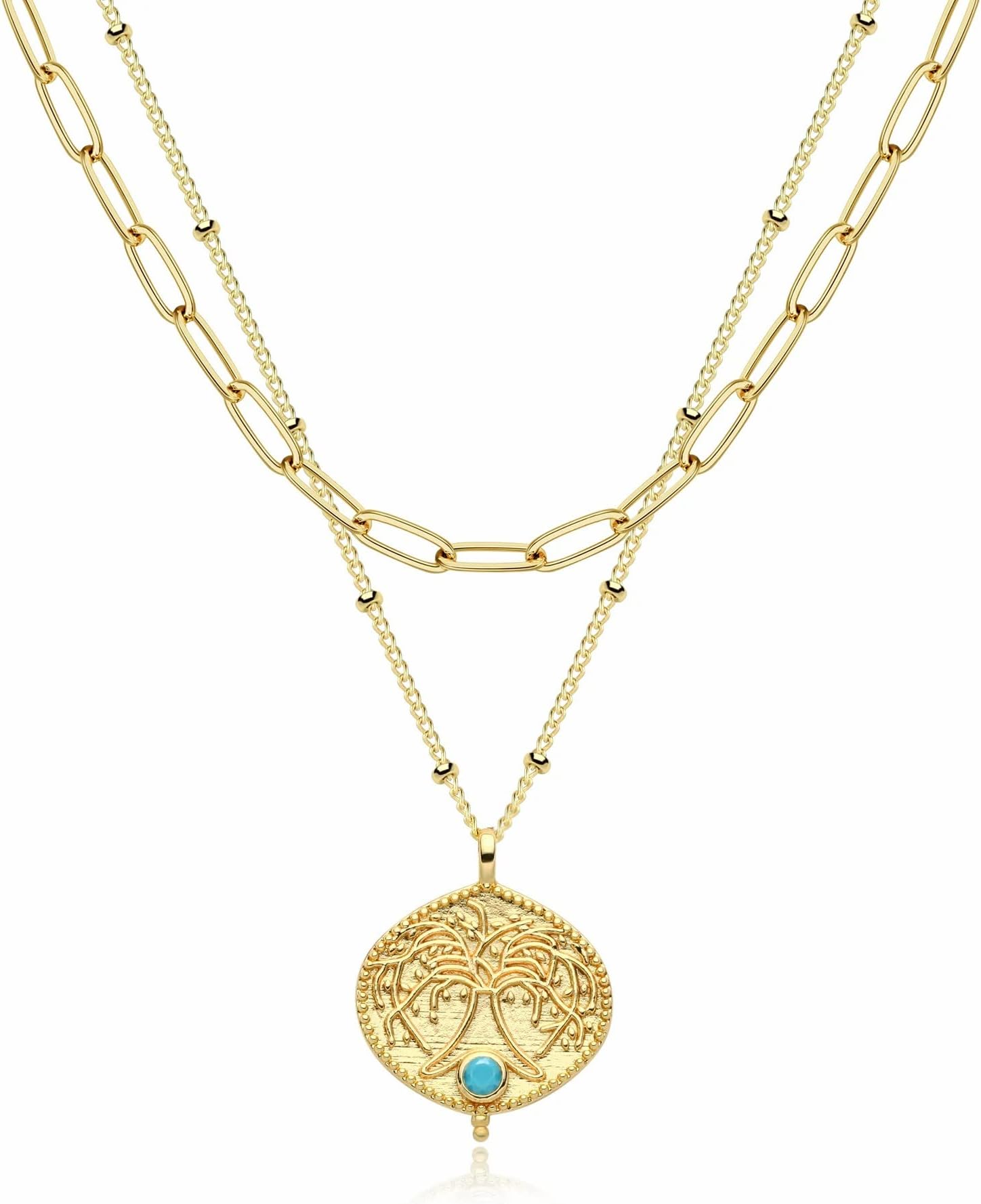 Fettero Pendant Necklace Gold Choker Layered Coin Open Karma Circle Full New Crescent Moon 14K Gold Plated Dainty Simple Moon Phase Jewelry for Women Gift