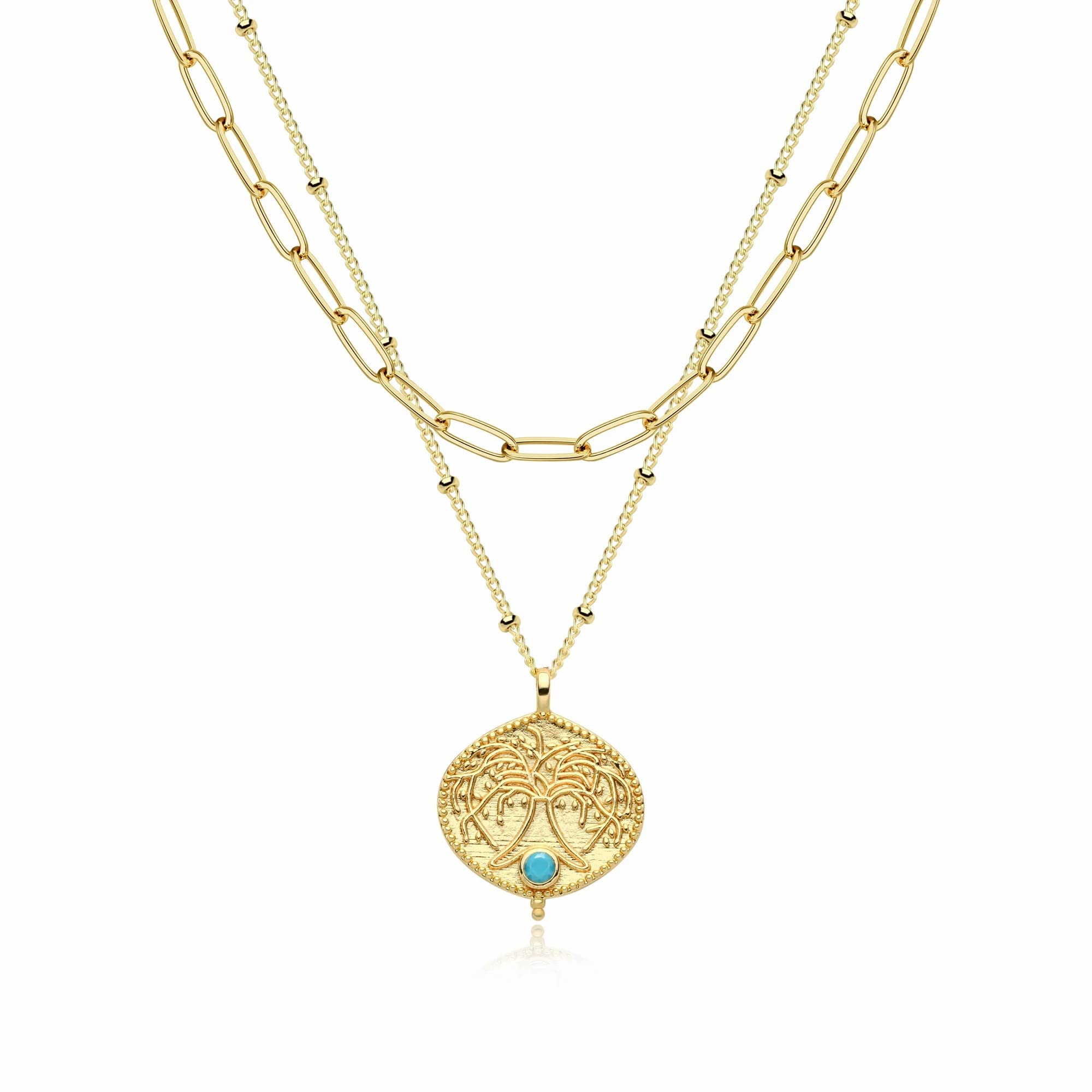Fettero Pendant Necklace Gold Choker Layered Coin Open Karma Circle Full New Crescent Moon 14K Gold Plated Dainty Simple Moon Phase Jewelry for Women Gift