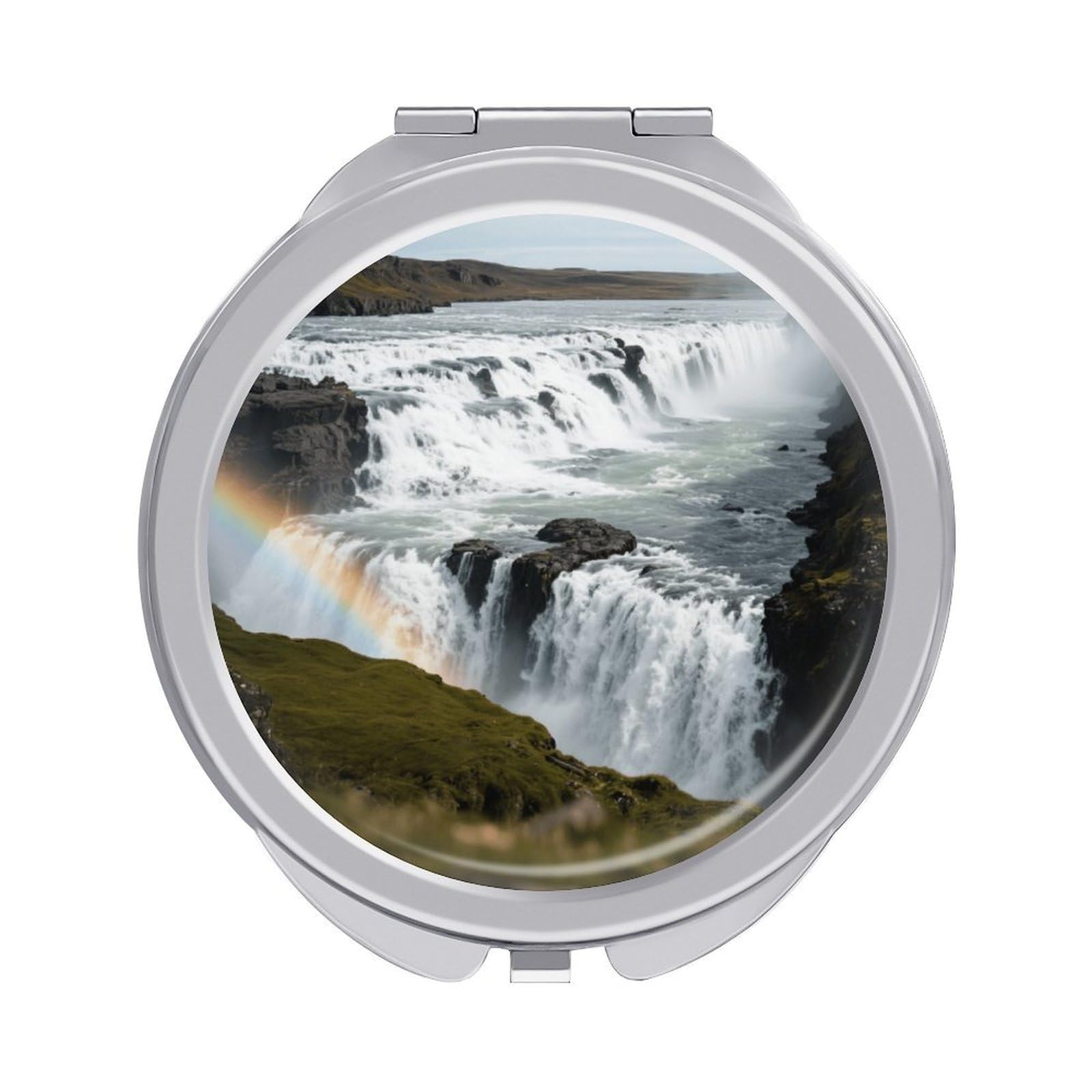 Fekiloot Style Golden Waterfall Rainbow Travel Makeup Mirror Handheld Compact Mirror Portable Pocket Mirror Double-Sided 1X/2X Magnifying For Handbag And Purses