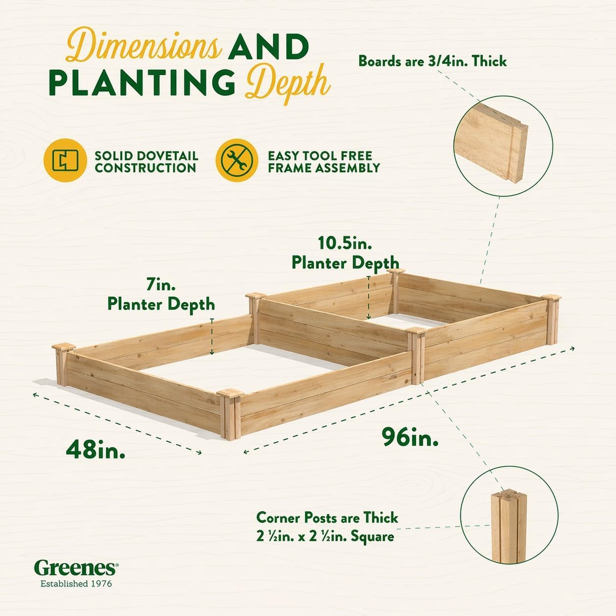 Greenes Fence Premium Cedar Raised Garden Bed, 4' x 8' x 7-10.5" (3/4" Thick) - Made in USA with North American Cedar